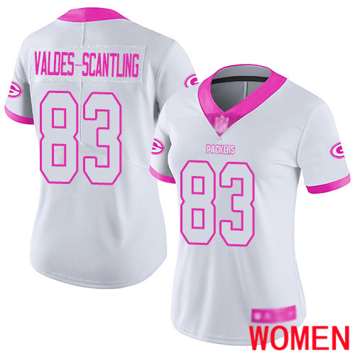 Green Bay Packers Limited White Pink Women #83 Valdes-Scantling Marquez Jersey Nike NFL Rush Fashion->nfl t-shirts->Sports Accessory